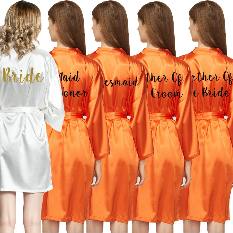 Атласные шелковые халаты для женщин, бальное платье, свадебное платье невесты, платье подружки невесты, оранжевое платье с буквенным принто...