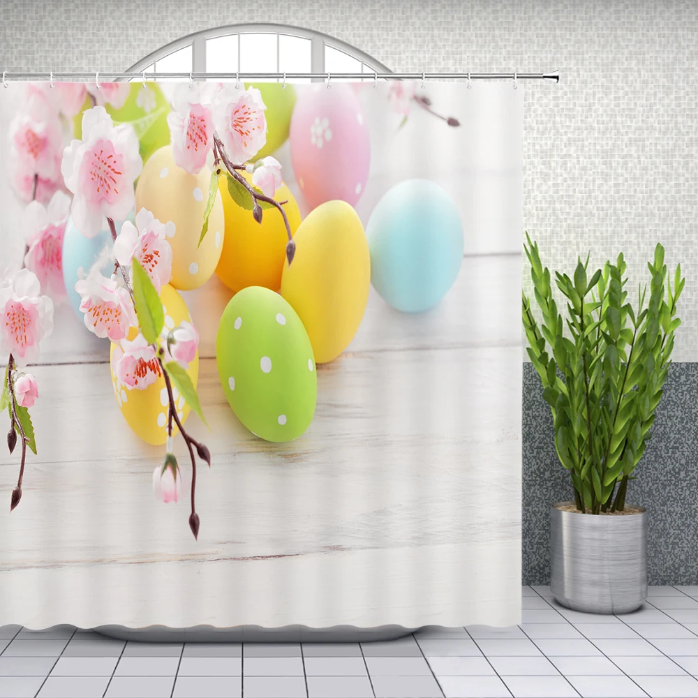 easter shower curtains colored egg flowers green plant bathroom decor waterproof polyester home bathtub curtain set with hooks free global shipping