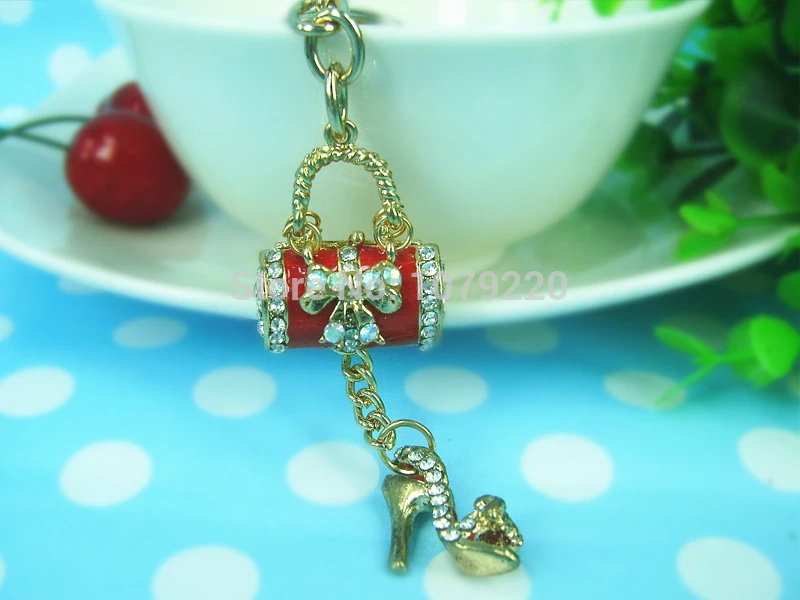 Красная сумка и брелок в форме обуви Очаровательная Женская Подвеска со стразами