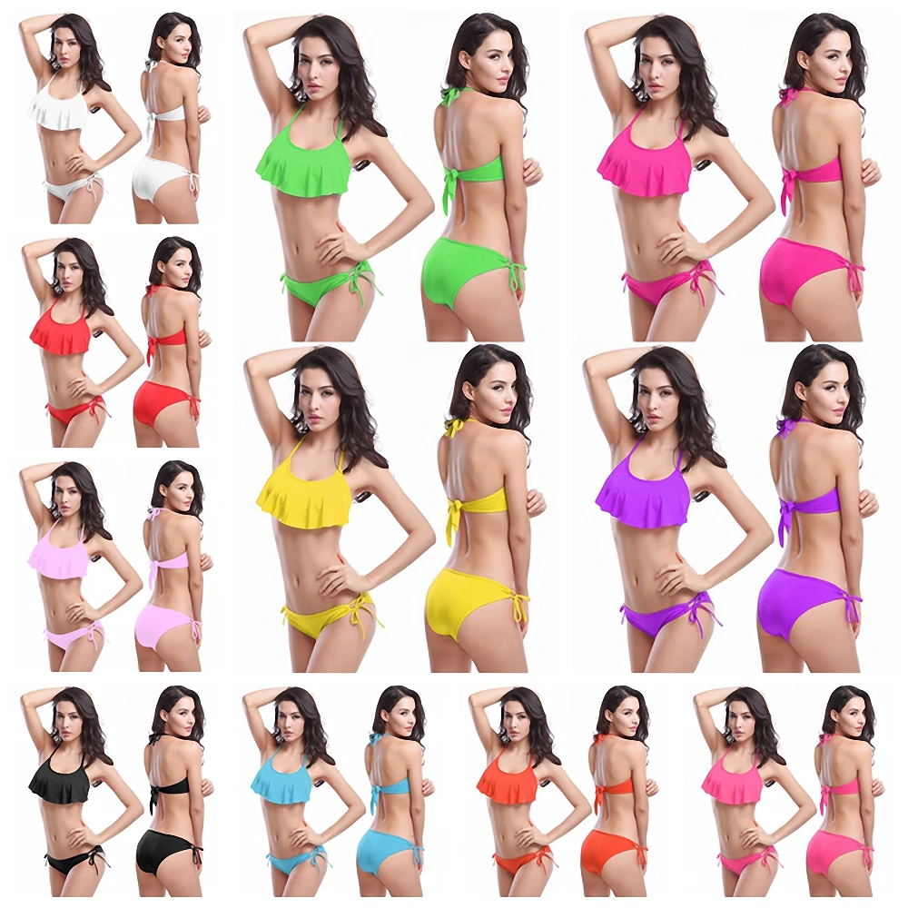 

SWIMMART Hot Sale Flounce Bikini Charming Women Swimwear 2021 Summer Beach Swimsuit Female Strappy Ties Bikini Set