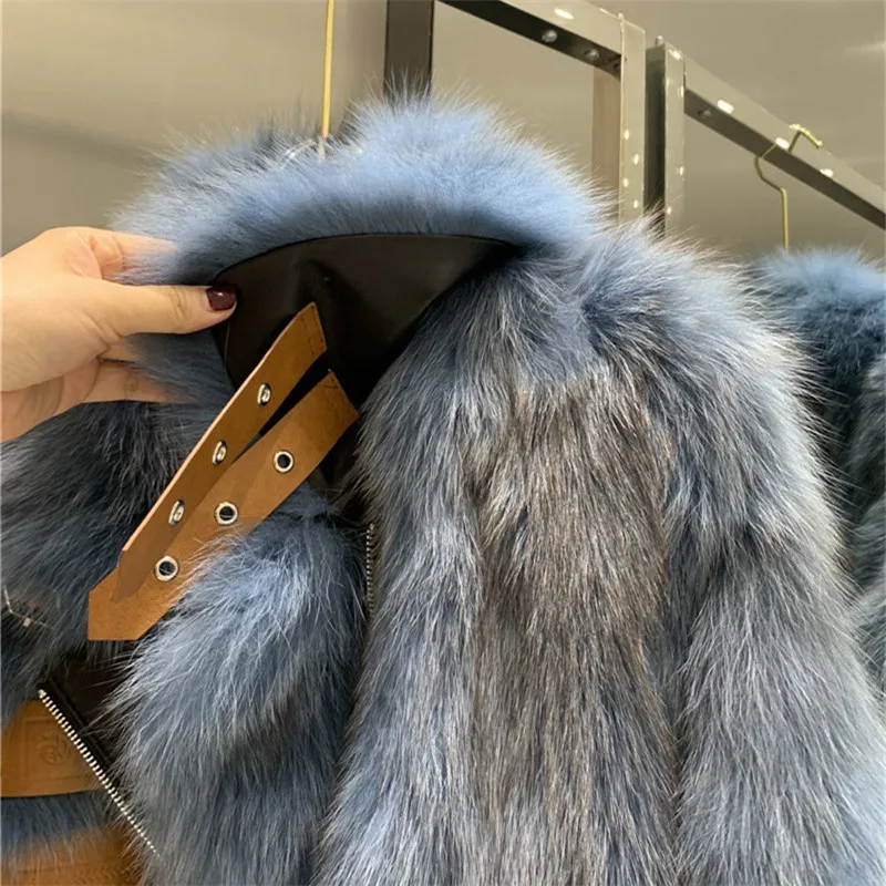 

Real Fox Fur Coat For Women Genuine Sheepskin Natural Whole Skin Fox Fur Jackets Woman Winter Overcoats Luxury Fur Coats