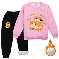 zy winter baby boys cute cartoon molker pui pui hoodies kids velvet sweatshirts pants 2pcs sets girls guinea pigs clothing suit