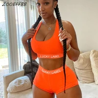 zooeffbb sexy tracksuit two piece set women summer clothes crop top biker shorts sweat suits loungewear outfits matching sets