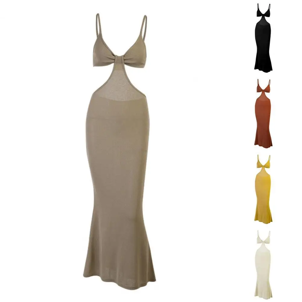

Лидер продаж! Женское платье одноцветное Цвет вырез на тонких бретелях с низким вырезом на спине облегающее хлопковое длинное платье для ба...