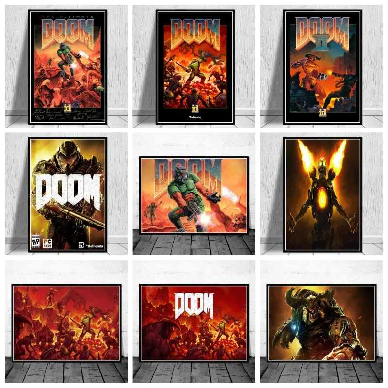 Картина на холсте игры Doom Классические постеры и печати видеоарт на стену с изображениями для детской комнаты домашнего декора Куадрос.