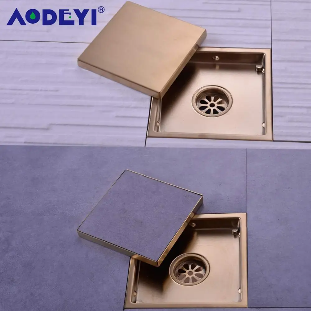 brushed gold stainless steel shower drain black bathroom floor drain tile insert square floor waste grates 150x150 free global shipping