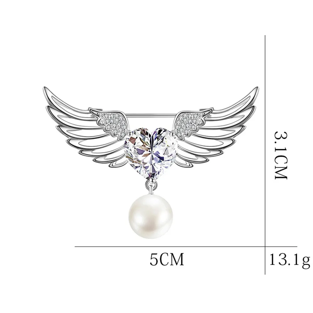 Классическая Брошь в виде ангела сердца с жемчугом кубические крылья брошь