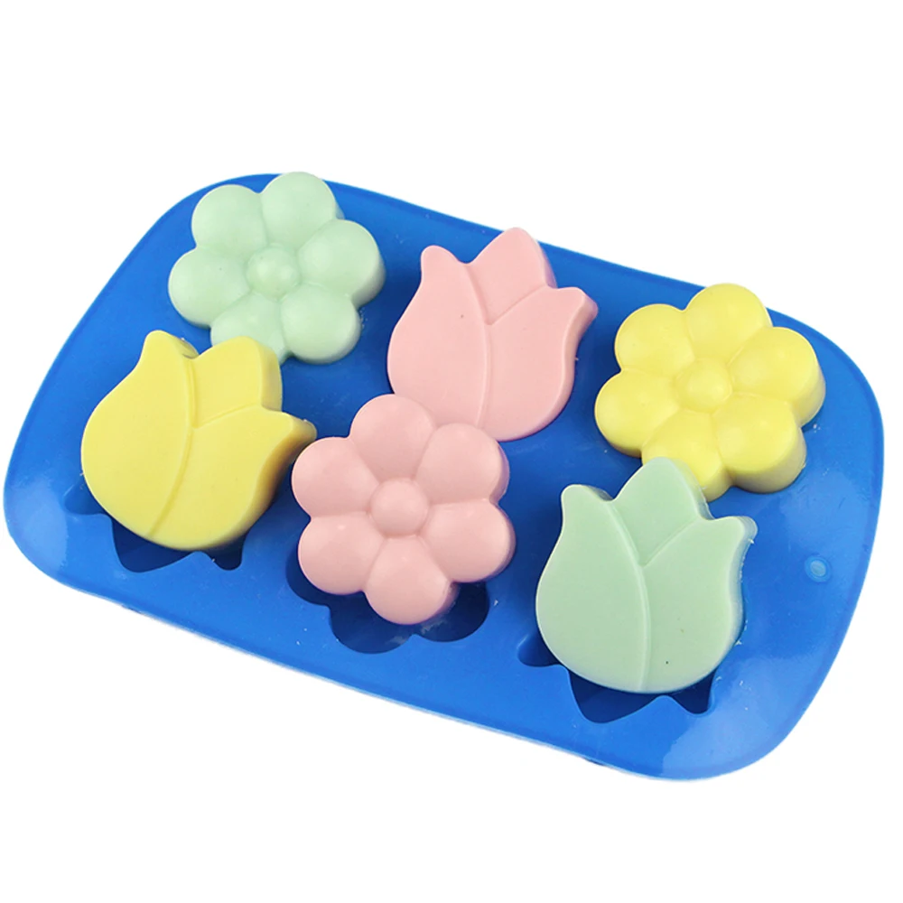 

6 Cavity Handmade Soap Mold Tulip Flower Plum Blossom Tulip Chocolate Jelly Pudding Mold Silicone Mold Fondant Tools Cake Decors