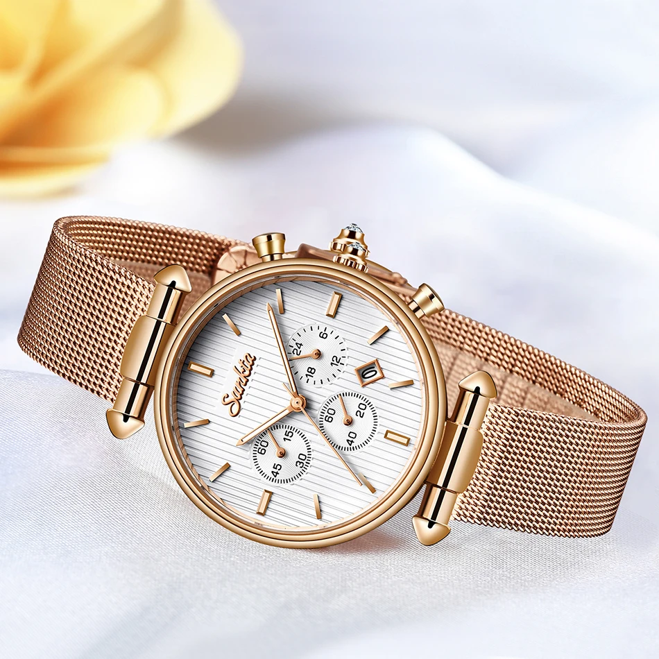 2021 NEW SUNKTA Hot Luxury Watch Women Waterproof Rose Gold Steel Strap Ladies Wrist Watches Brand Date Clock Relogio Feminino | Наручные
