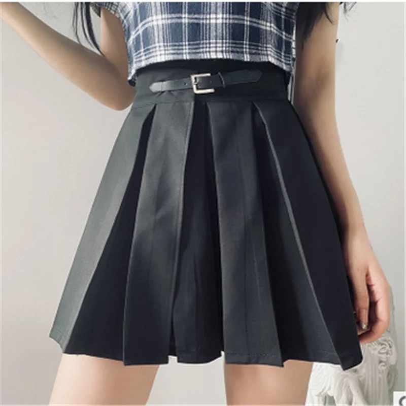 

Мини-юбка Hirigin Женская Плиссированная, однотонная трапециевидная короткая в японском стиле, с завышенной талией и поясом с пряжкой, юбки для...