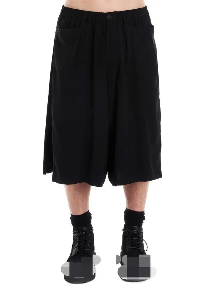 Men's Trouser Skirt Seven Minutes Summer New Dark Elastic Waist Zipper Splicing Double Layer Design Casual Fashion Medium Pants