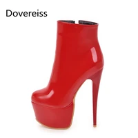 dovereiss fashion winter sexy pointed toe white red ankle boots clear heels boots consice platform boots stilettos heels 33 48