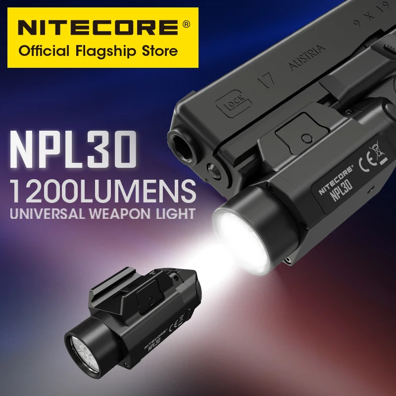 NITECORE NPL30 Weapon Light Tactical Gun Lamp 1200 Lumens LED Army Flashlight for Pistol Airsoft Picatinny Rail, GR123A Battery