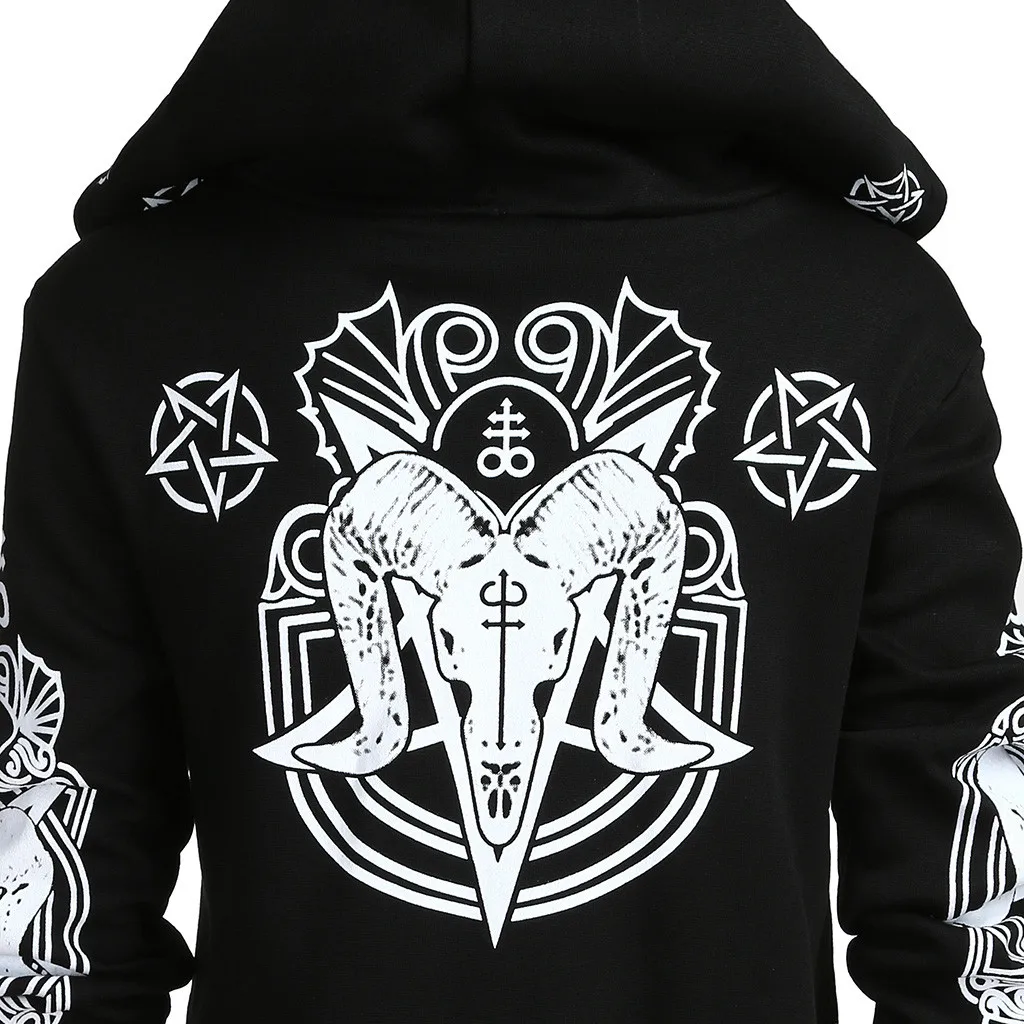 

Women Jackets Gothic Punk Long Sleeve Hooded Print Black Cardigan Jacket Women's Grils Coat Plus Size Casual Coats A40#