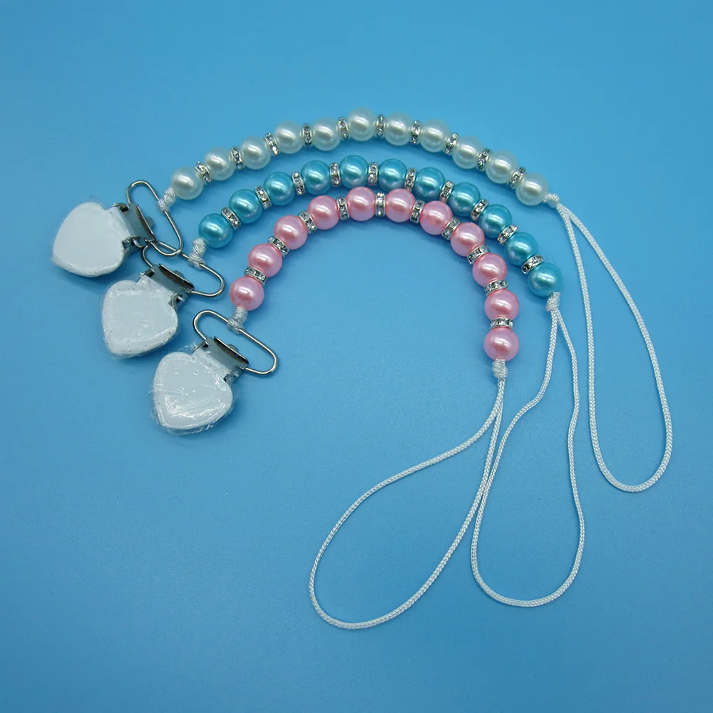 

1pc Baby Pacifier Clip Chain Infant Nipple Holder Hand Made Pearl Beaded Crystal Nipple Strap Metal Pacifier Clip Soother Chain