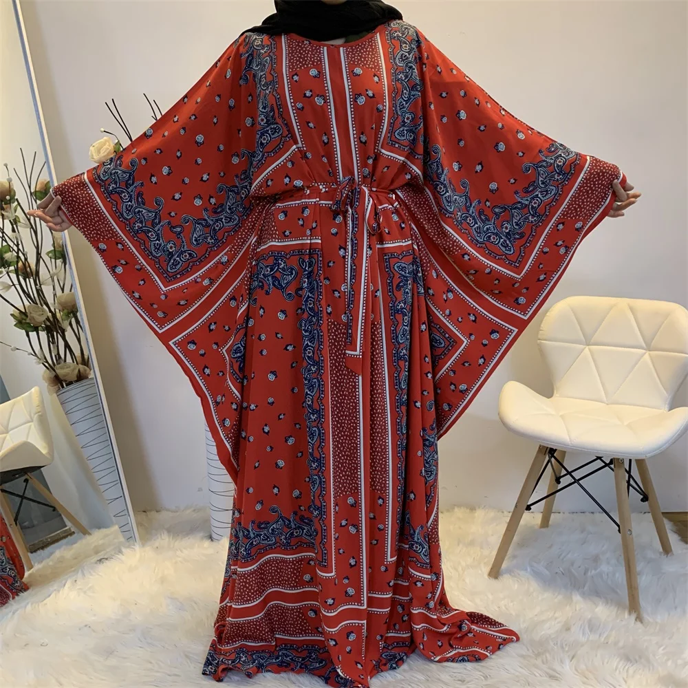 

Siskakia Oversize Dubai Abaya Vintage Ethnic Geometry Print Gown Cloak Dress Batwing Sleeve Arab Oman Turkey islam Clothing 2020