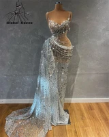 luxury sparkly 2021 mermaid evening dress crystal beaded dresses sweetheart tassel african party vestidos de noche
