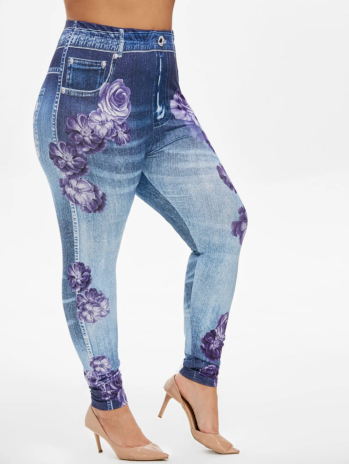 Женские обтягивающие леггинсы с высокой талией и цветочным принтом ROSEGAL эластичные сексуальные осень