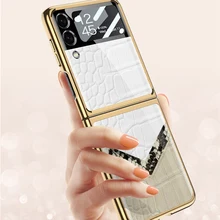 Lens Glass Protection Case for Samsung galaxy Z Flip 3 Phone Cover Plating Frame Hard Tempered Glass Case for Galaxy Z Flip3 5G