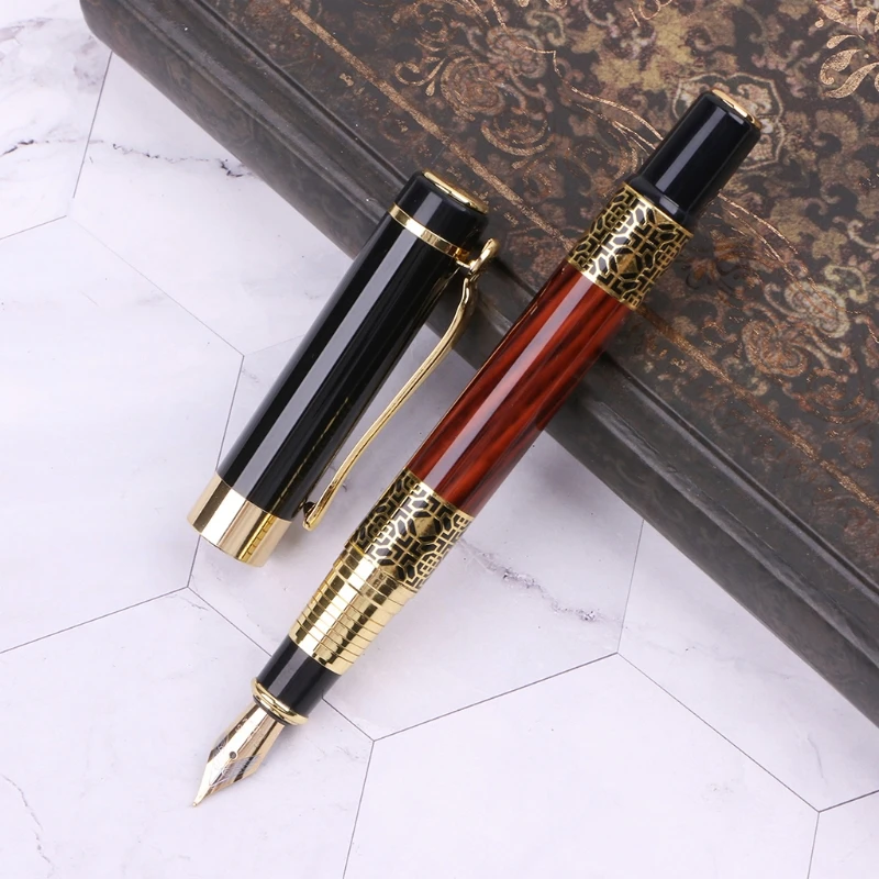 

Imitation Red Wooden With Carving Flower Medium Nib 0.5mm Fountain Pen Supplies 20CB