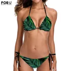 FORUDESIGNSбразильские женские купальники с зелеными листьями пальмы, Гавайский стиль, комплект из двух предметов, женский бикини, Maillot De Bain 2020