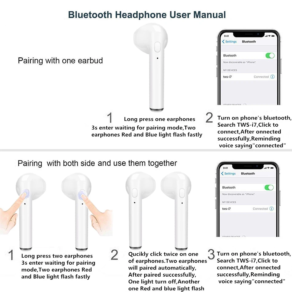 Беспроводные наушники i7s Tws Bluetooth с микрофоном для iPhone Huawei Xiaomi Android pk air 12 20 pro max