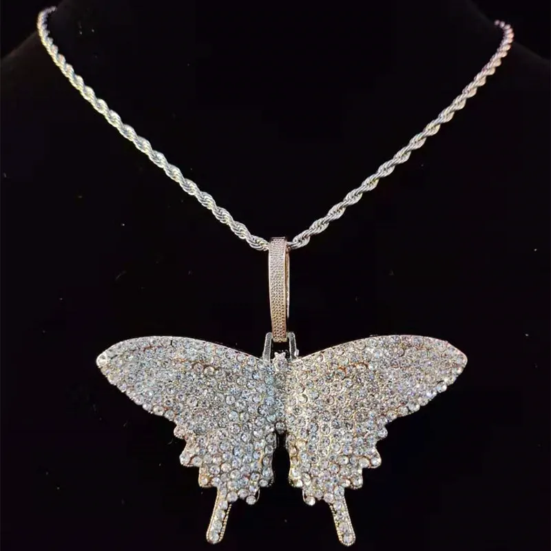 

Big Size Butterfly Men HipHop Pendant Necklace with 13mm Miami Cuban Chain Hip Hop Necklaces Fashion for Women Jewelry Gifts
