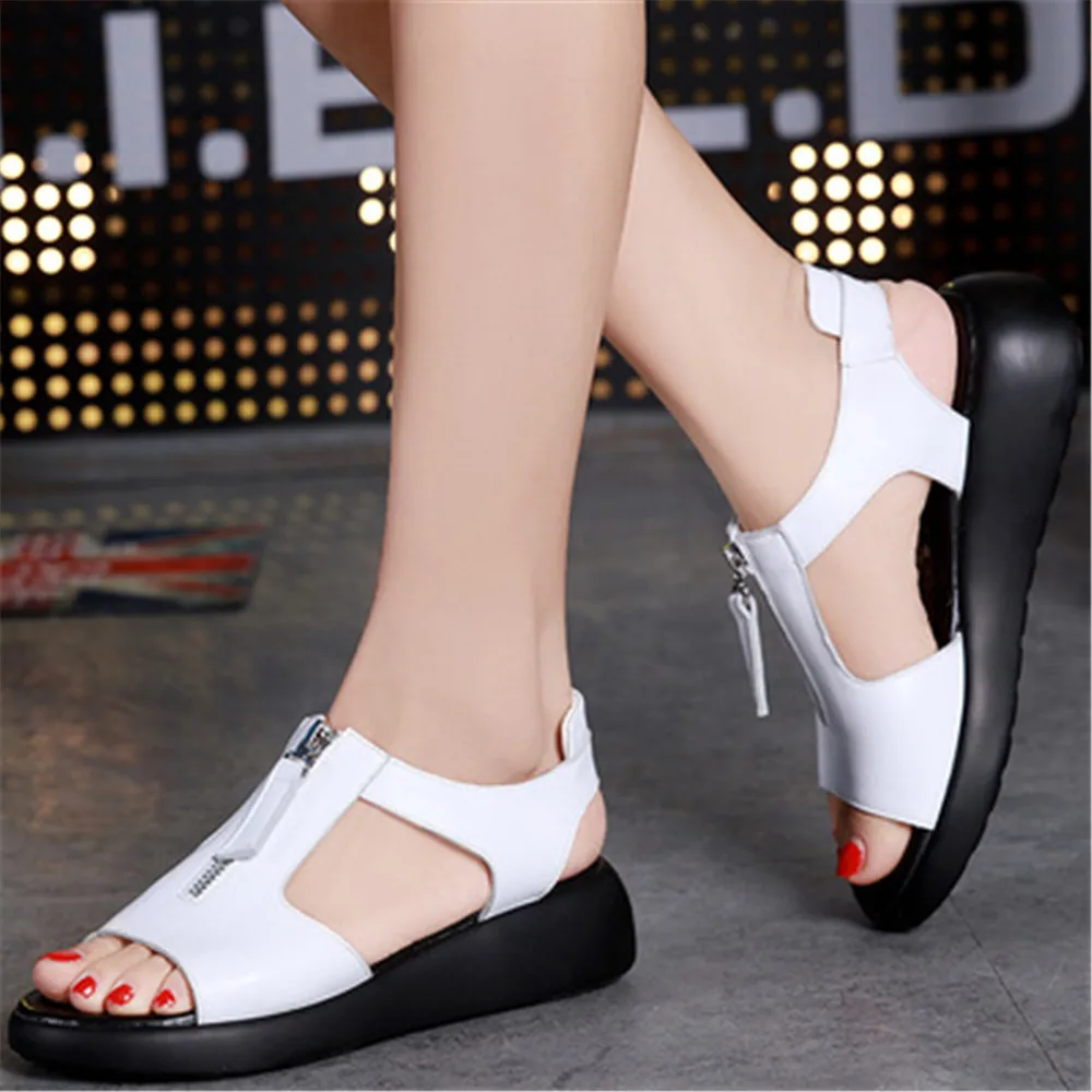 

New Genuine Leather Sandals Women's College Style 2021 Summer Leisure Fish Mouth Soft Bottom Anti Slip Thick Soled Student Shoes