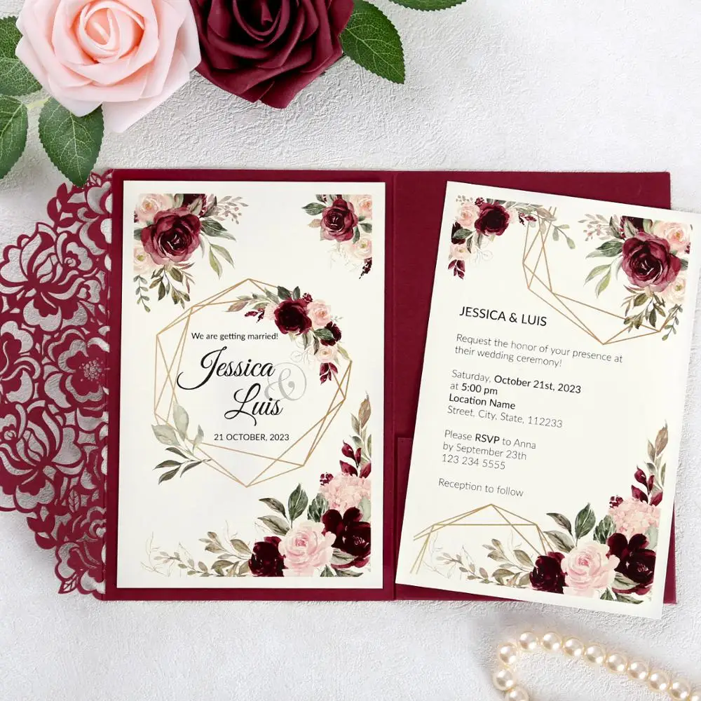 100 шт. бордовые темно синие розовые цветочные карманные приветствия