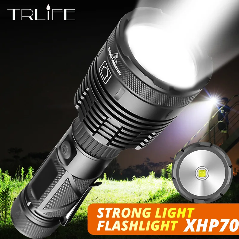 

Power USB Rechargeable LED Flashlight XHP70 Lanterna LED Torch Camping Lamp With Pen Holder Safety Hammer Self Defense Use 26650