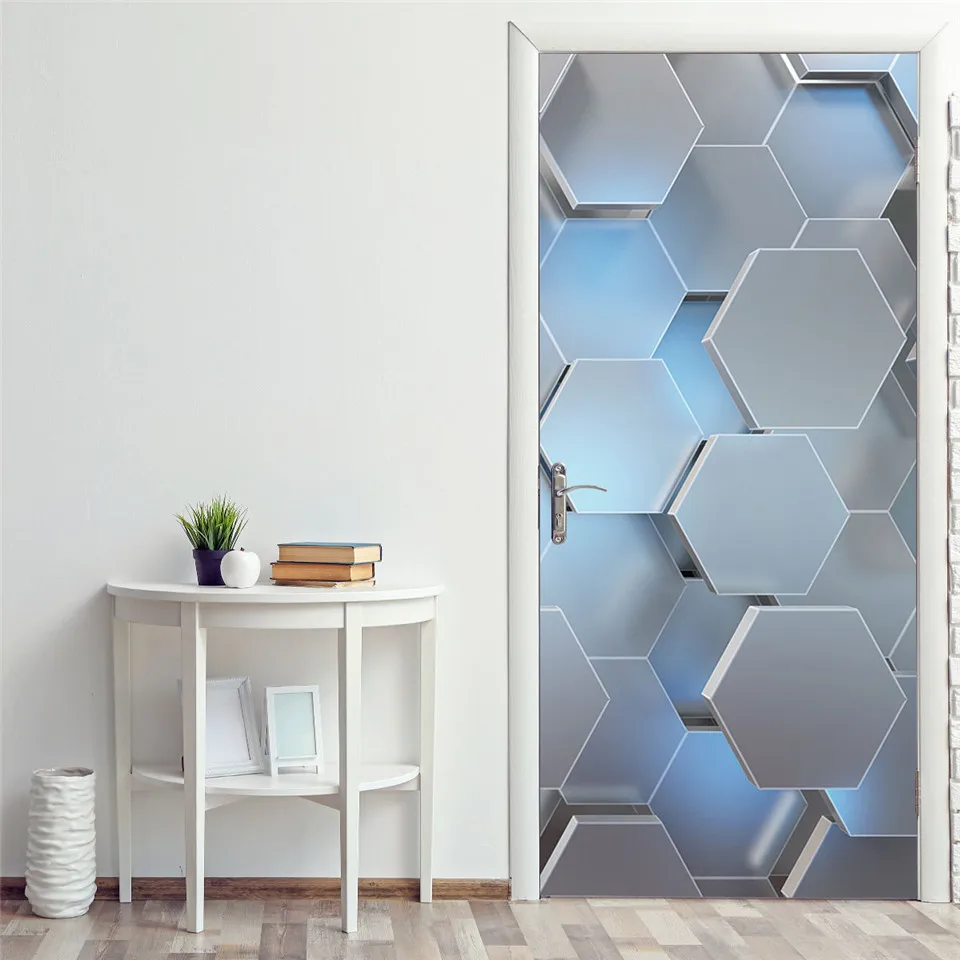 2PCS/Set Modern Design 3D Wallpaper Door Sticker DIY Self Adhesive Mural Home Art Decoration Refurbish Removable PVC Poster | Дом и сад