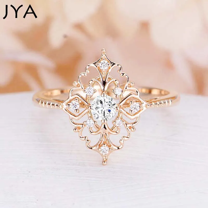 JYA Retro Women Rings Baroque Style Luxury Rose Golden Flower Shape Wedding Ring Statement Jewellery Vintage Diamante Accessory