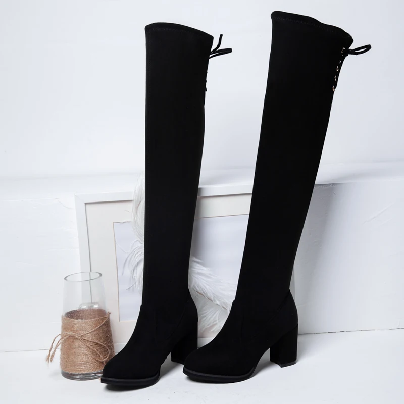 Модные женские сапоги Сезон весна зима Качественные Замшевые Сапоги выше колена