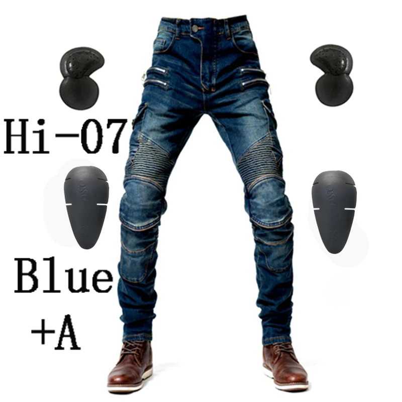 Hi-07 Blue A Новинка хаки/черный/синий мотоциклетные брюки мужские мото джинсы на молнии защитное снаряжение мотоциклетные Брюки Штаны для мотокросса мото брюки - Цвет: Hi-07 Blue A