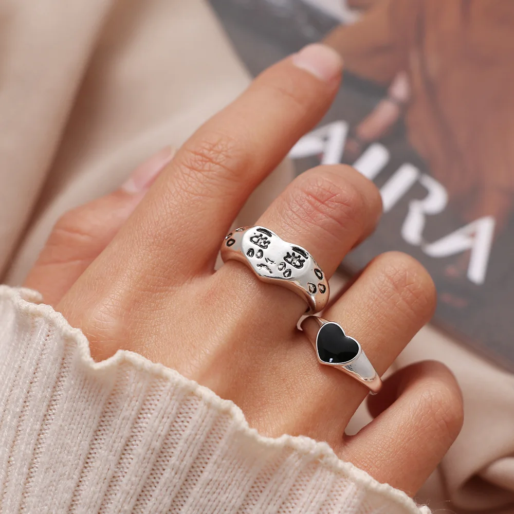 

925 Silver Retro Fahion Jewelry with Love Crying Face Open Ajustable Ring for Men and Women party gifts wholesale