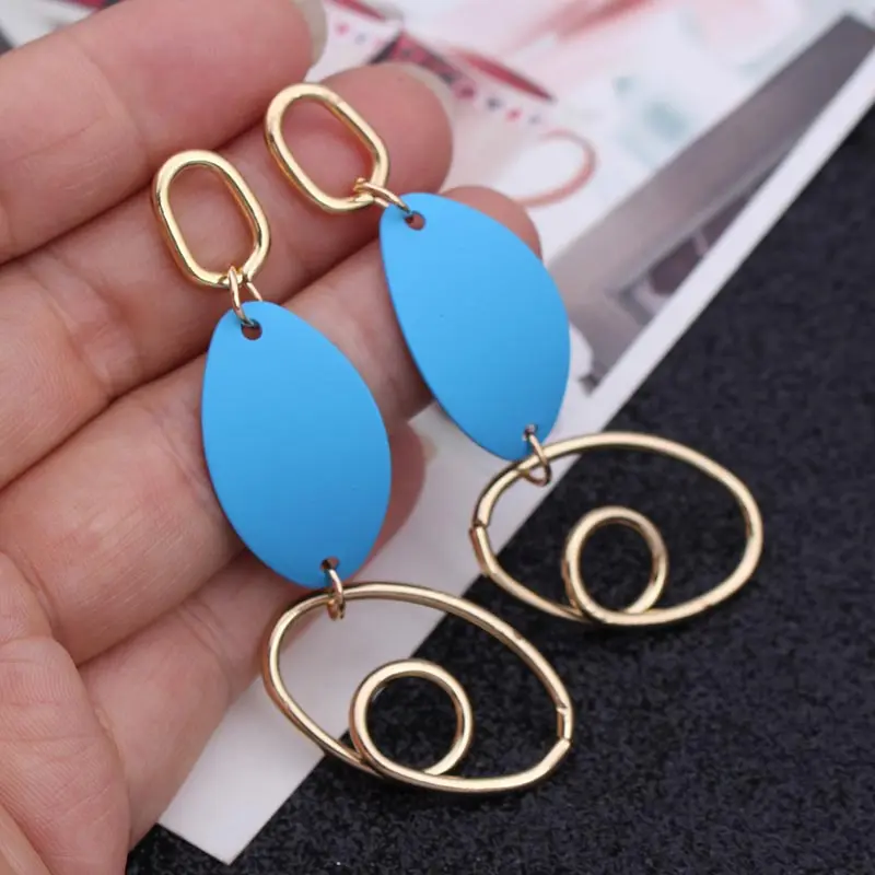 739 Blue Ретро женские модные свадебные Эффектные серьги для свадебной вечеринки элегантные золотые металлические геометрические длинные серьги-висюльки подарок - Окраска металла: 739 Blue
