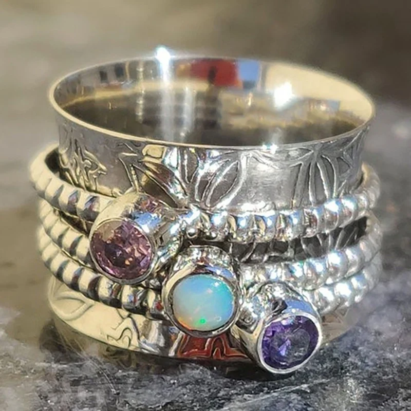 

Bohemian Style Fashion Woman Purple Gemstone Ring Engagement Wedding Birthday Party Gift Rings for Women Size 4-10