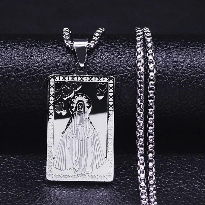 

Catholic Goddess Geometry Stainless Steel Virgin Mary Chain Necklace Silver Color Men/Women Multilayer Jewelry collier N6004S05