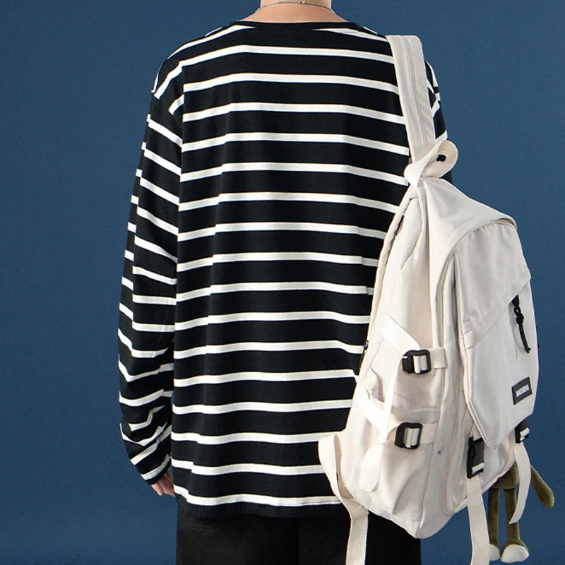 Новинка Осень 2021 свободная полосатая Мужская футболка с длинным рукавом тонкая