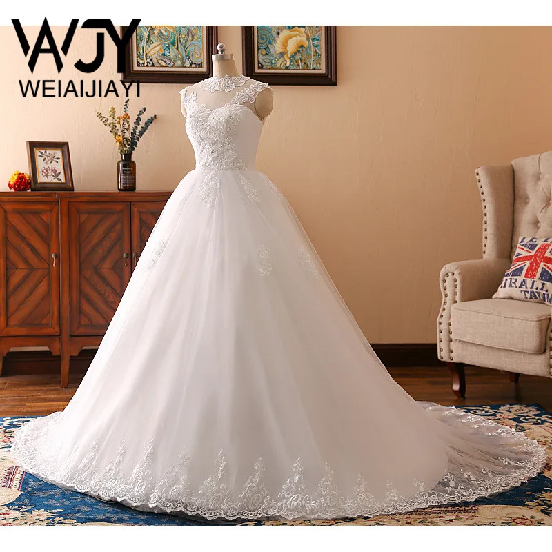 

Real Sample O Neck Sleeveless A Line Sexy Tulle Ruffles Wedding Dress Bride Appliques Beads Vestido De Novia Robe De Mariee