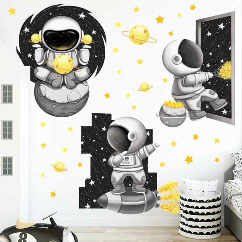 

Large Cartoon Astronaut Spaceship Wall Sticker for Boys Room Kindergarten Bedroom DIY Stickers kids gift Home Decoration