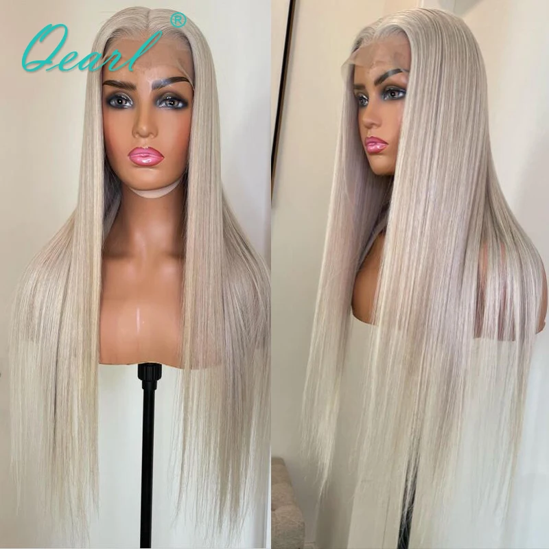 

Human Hair Lace Frontal Wig Icy Blonde Straight Lace Front Wig for Women 13x4/13x6 Brazilian Remy Hair Glueless 28" 150% Qearl