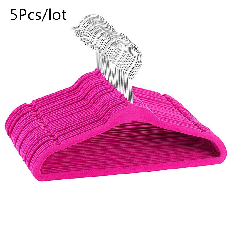 5PCs Pink Hanger Hook Velvet Hangers Nonslip Clothes Hangers Clothes Racks 28cm Kids Children Coat Organizer