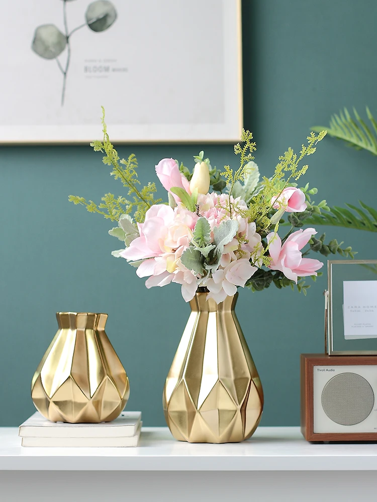 

Light Luxury Golden Ceramic Vase Home Decorations Ornaments Dining Table Creative Flower Vase