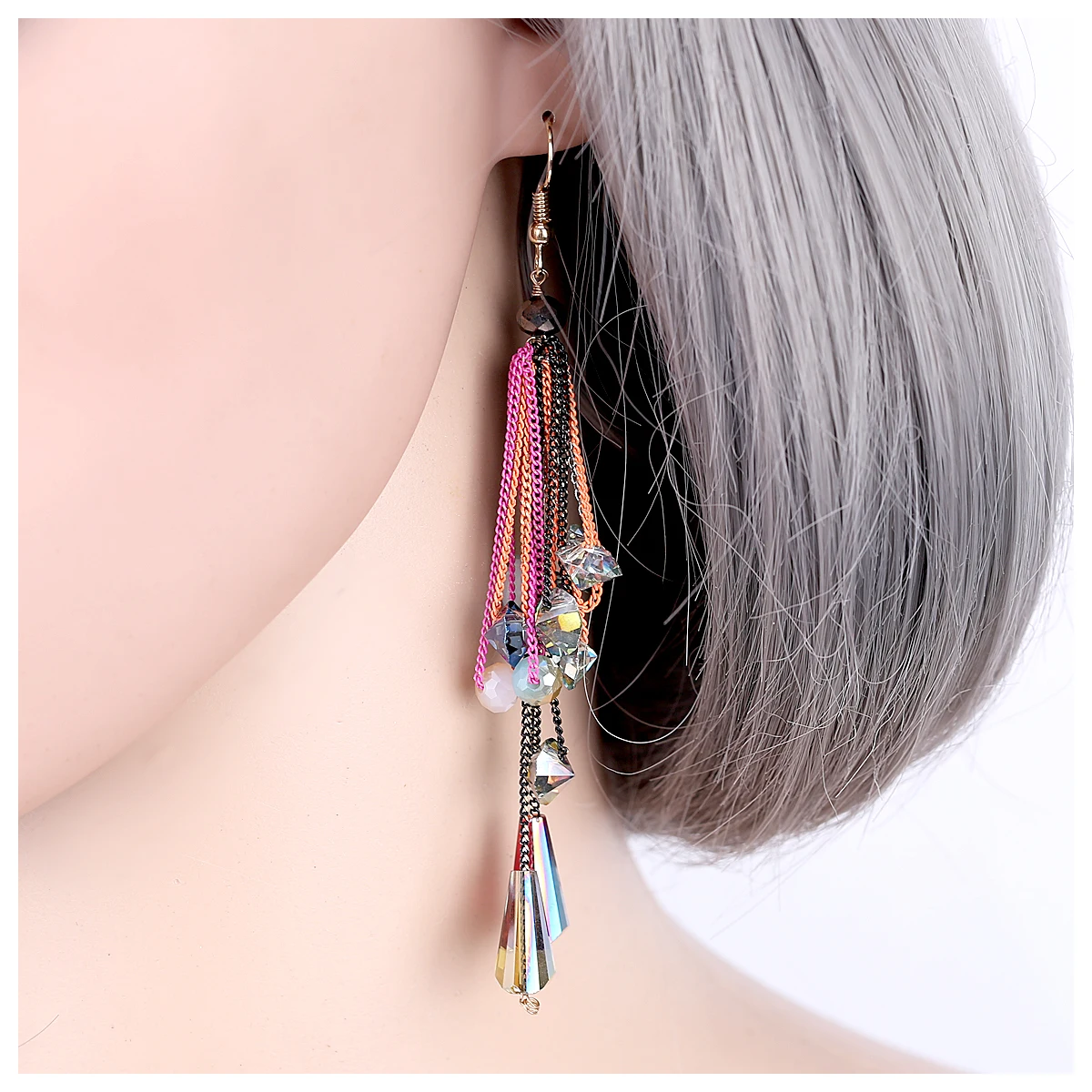 Женские серьги с кристаллами позолоченные сережки Крючки ручной работы бусинами