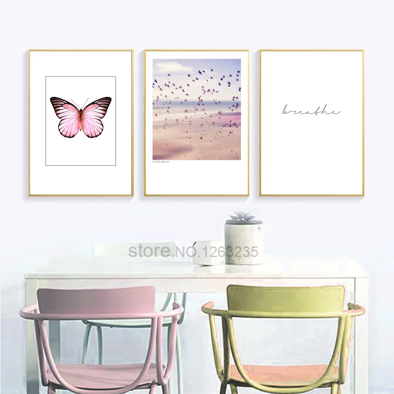 Натуральный пейзаж постер с растениями бабочками Картина на холсте настенные