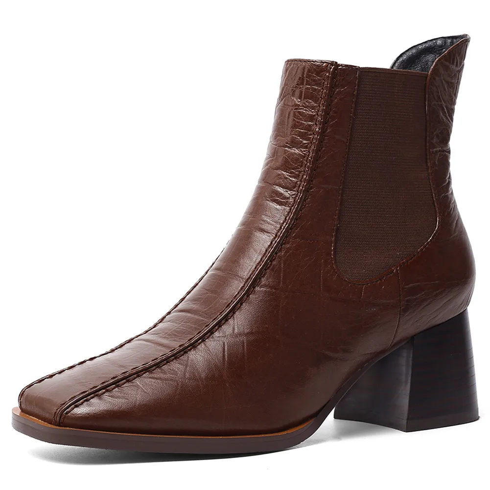 brown style 1 BONJOMARISA/размеры 34-43; фирменные дизайнерские ботинки челси; качественные женские ботильоны из натуральной кожи; женская обувь года на не сужающемся книзу массивном каблуке - Цвет: brown style 1