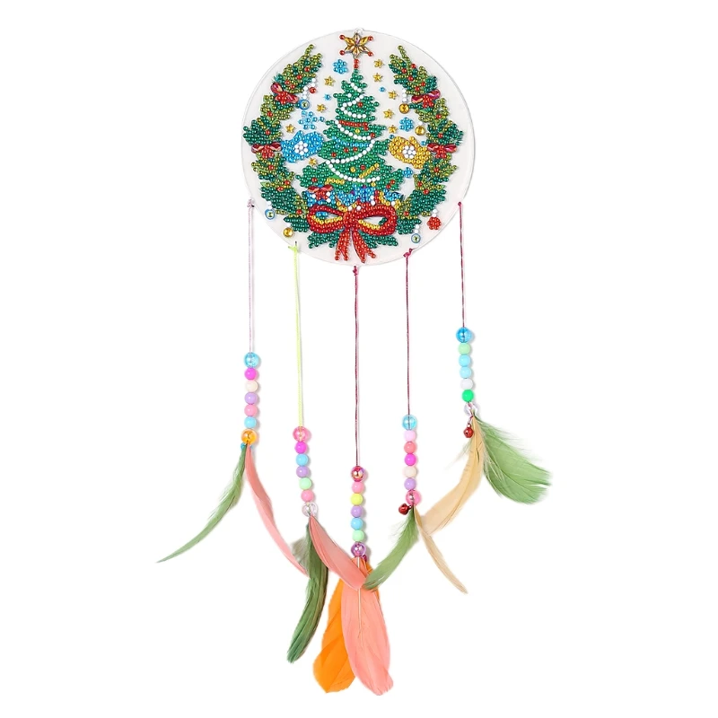 

Home Wind Chime Decor Garland Christmas Tree Diamond Drawing Wind Chime Hanging Colorful Feather