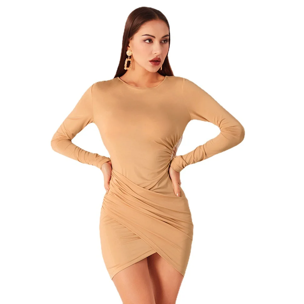 

2021 Fashion Bodycon Dress for Women Undefined Casual O Neck Long Sleeve Clothing for Woman Sexy Dresses Vestido De Mujer
