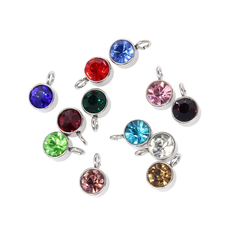 

10 Pcs 6mm X 9mm Crystal Birthstone Charms Rhinestone + Stainless Steel Charms Diy Accessories